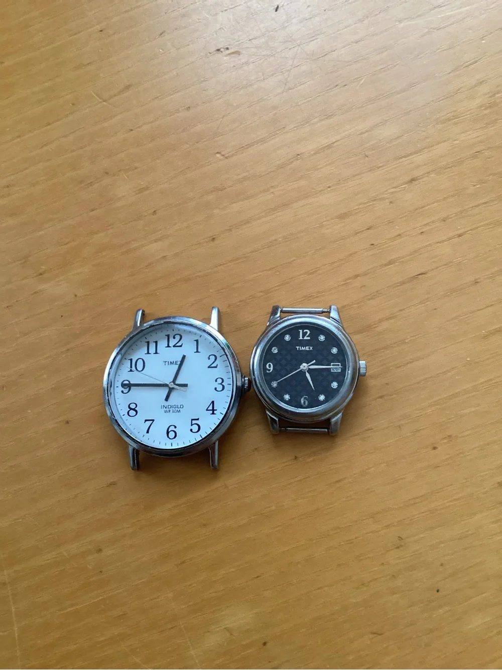 Timex Dual Dial Watch Heads in White and Black Faces with Silver Cases
